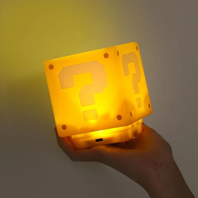 8cm Super Mario Bros LED Question Mark Brick Night Light USB Charging Desk Lamp Light