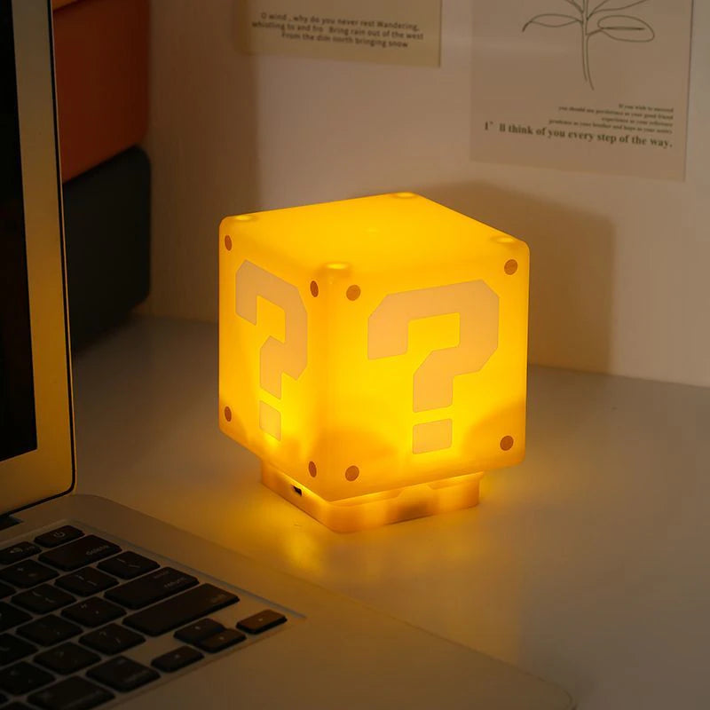 8cm Super Mario Bros LED Question Mark Brick Night Light USB Charging Desk Lamp Light