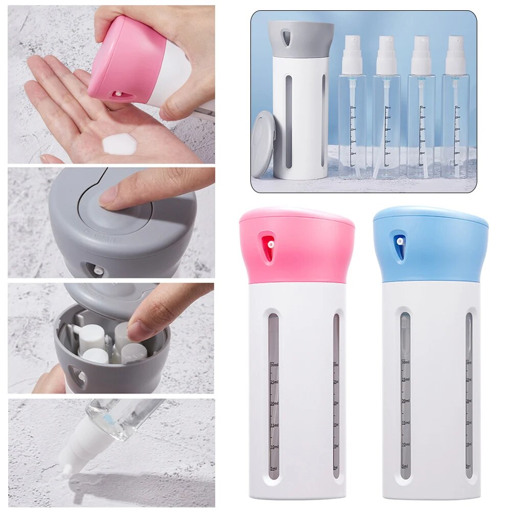 4 in 1 Portable Travel Liquid Dispenser Bottle 40ml Empty Sub-bottle Press Container Bottles Perfume Shampoo Conditioner Lotion